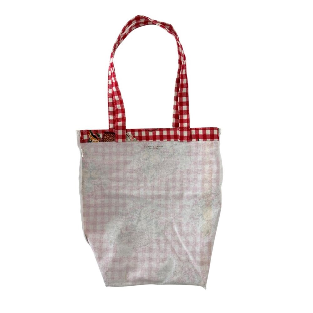 Tory Burch Red Fruits de Marche Plaid Gingham Market Tote Shopping Canvas Bag - Picture 11 of 16